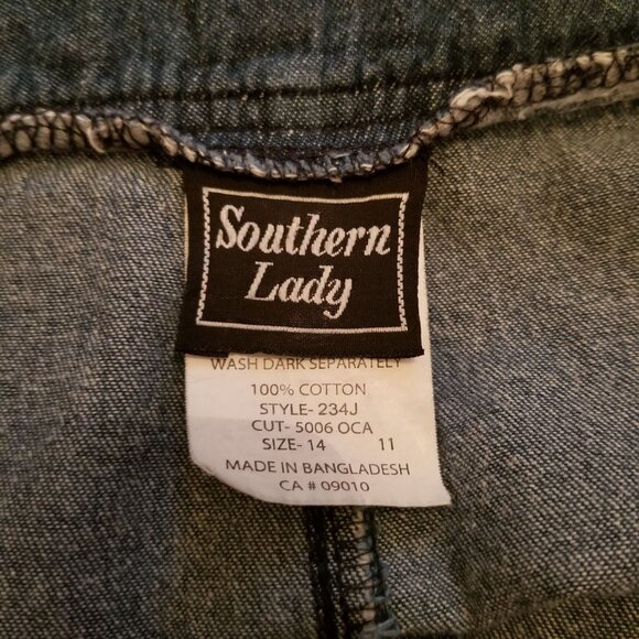 Southern Lady 14 Blue Jean Denim Skirt Stretch Waist Pockets Modest - Picture 2 of 6